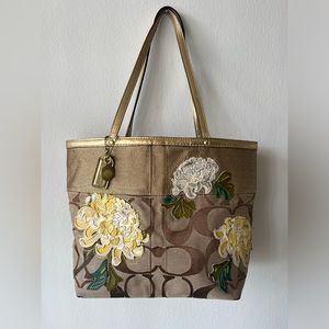 Limited edition floral gold stripe Coach tote bag